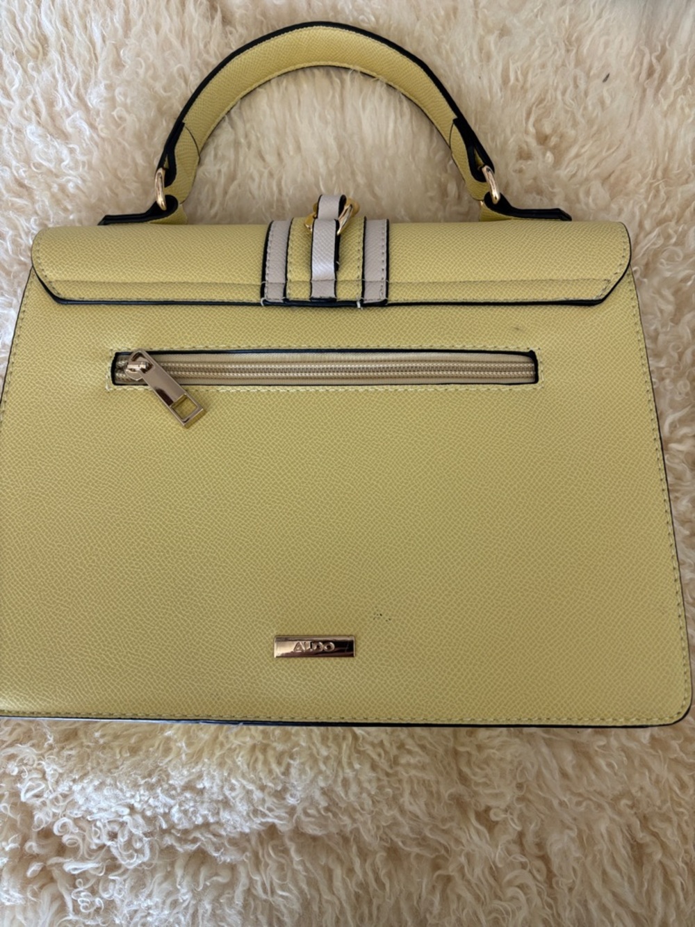 Aldo Two-Tone Pale Yellow and Light Gray Top-Handle Satchel - Picture 2 of 5